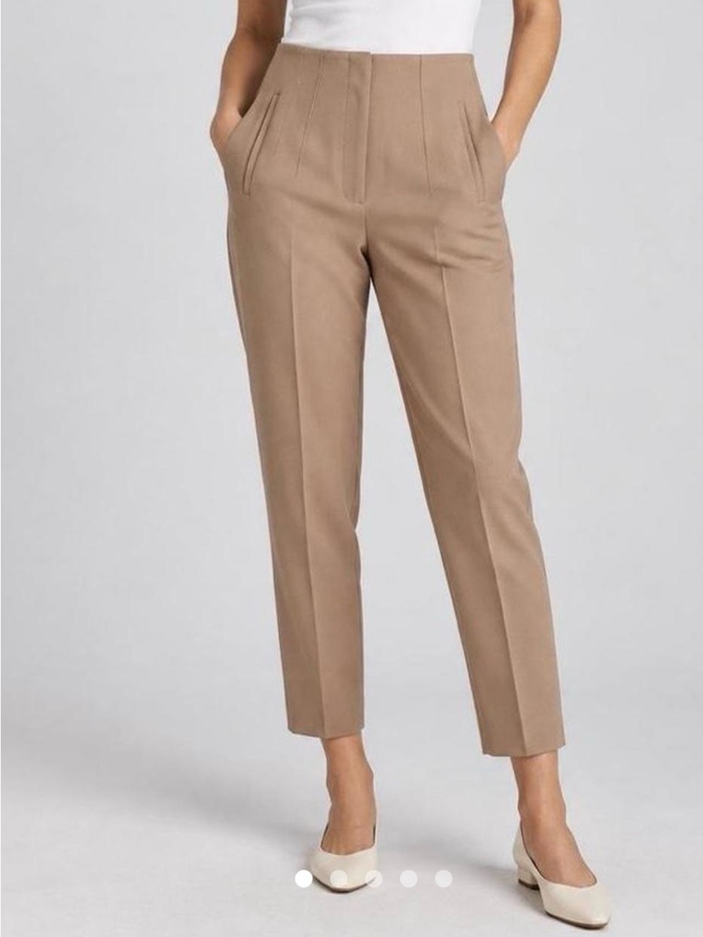 Zara Cropped Pleated High-Rise Pants - tan
